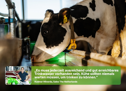 Quote Rudmer: &bdquo;Es muss jederzeit ausreichend und gut erreichbares Trinkwasser vorhanden sein. K&uuml;he sollten niemals warten m&uuml;ssen, um trinken zu k&ouml;nnen.&ldquo;