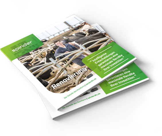 Abbildung des Spinder eBooks 'Renovieren mit Spinder'; Ein praktisches eBook zum Thema Renovierung von Kuhställen